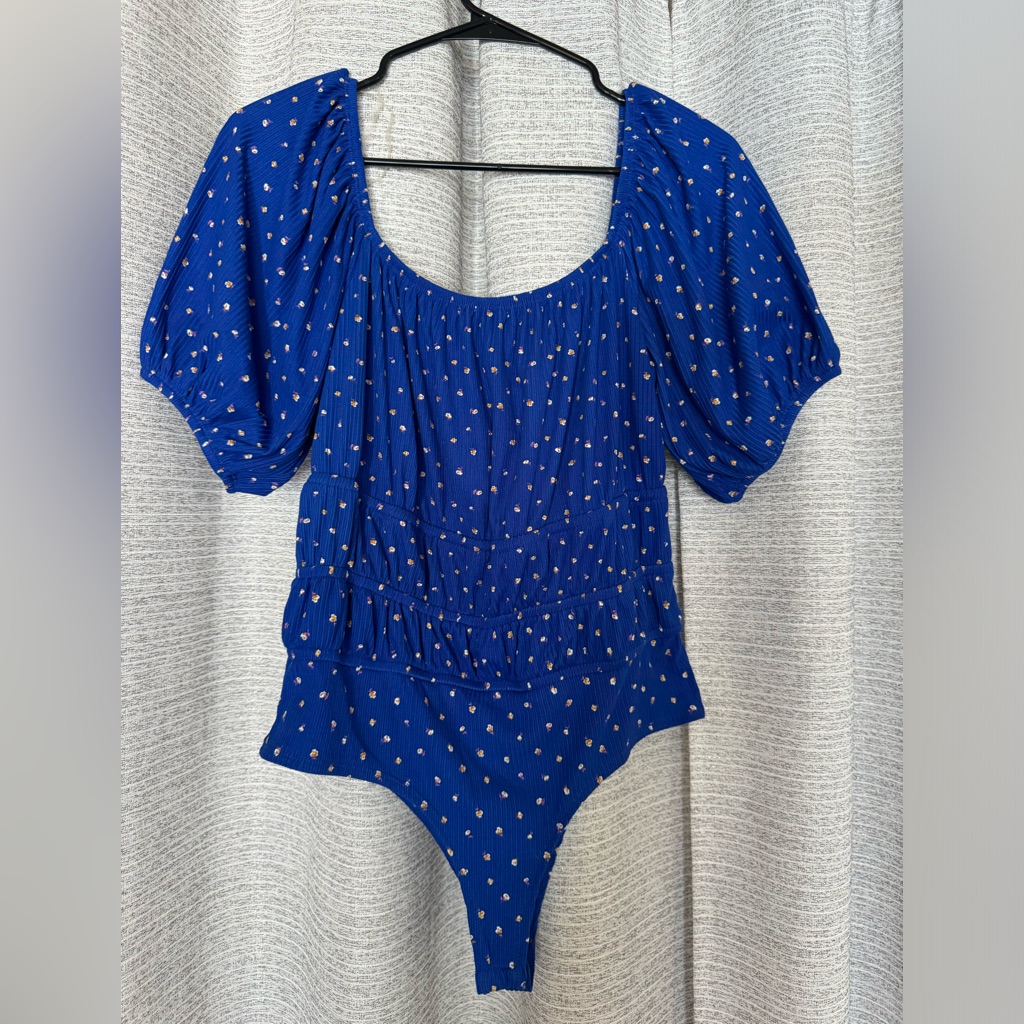 Royal Blue With Flowers Body Suit. Size Large